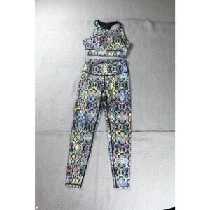 Yelete Leggings Set Womens Small Snake Print Rainbow Bra Leggings Racerback